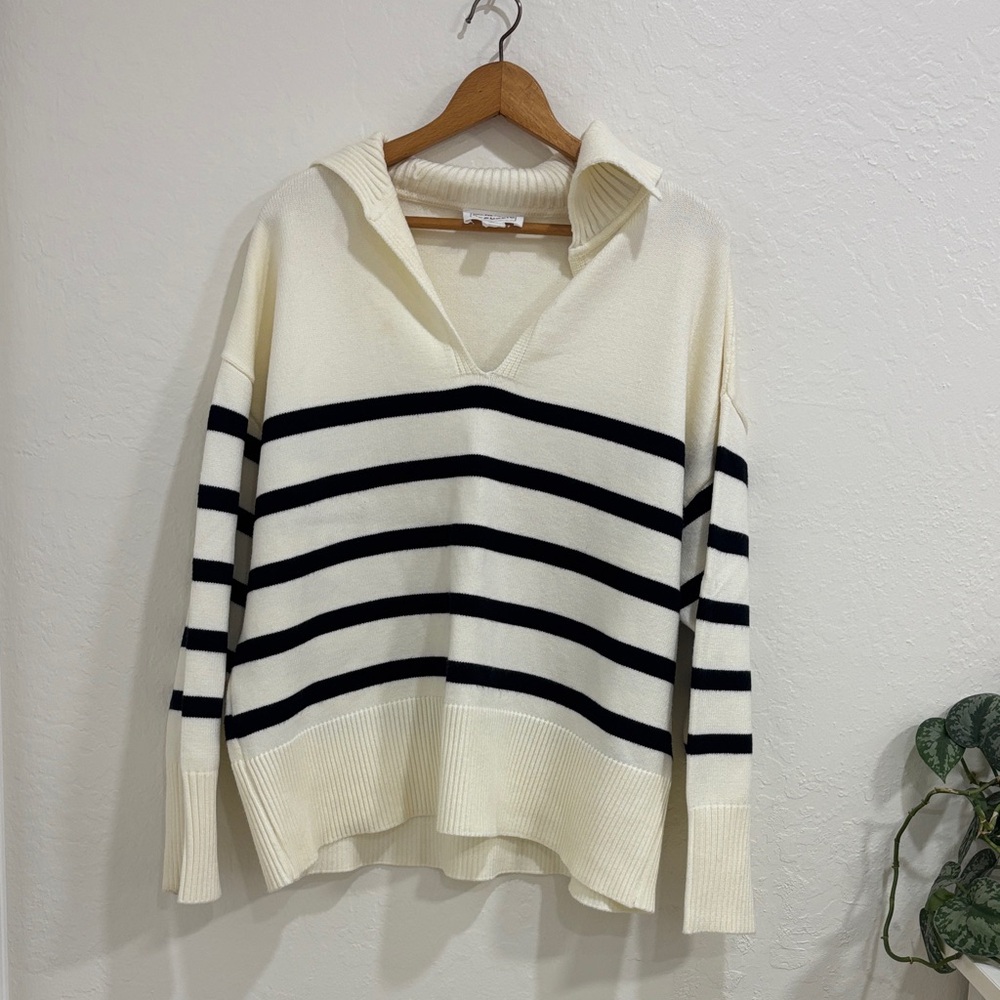 For The Republic Black and Cream V-Neck Sweater